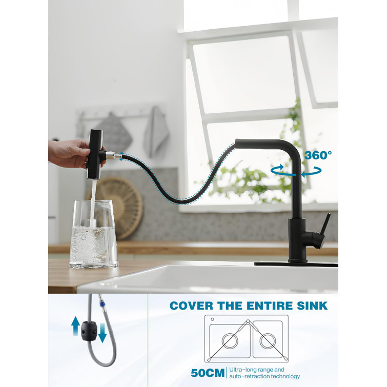 Matte Black Stainless Steel Kitchen Faucet with Pull-out Spray