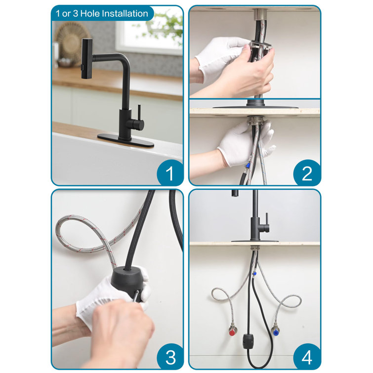 Matte Black Stainless Steel Kitchen Faucet with Pull-out Spray