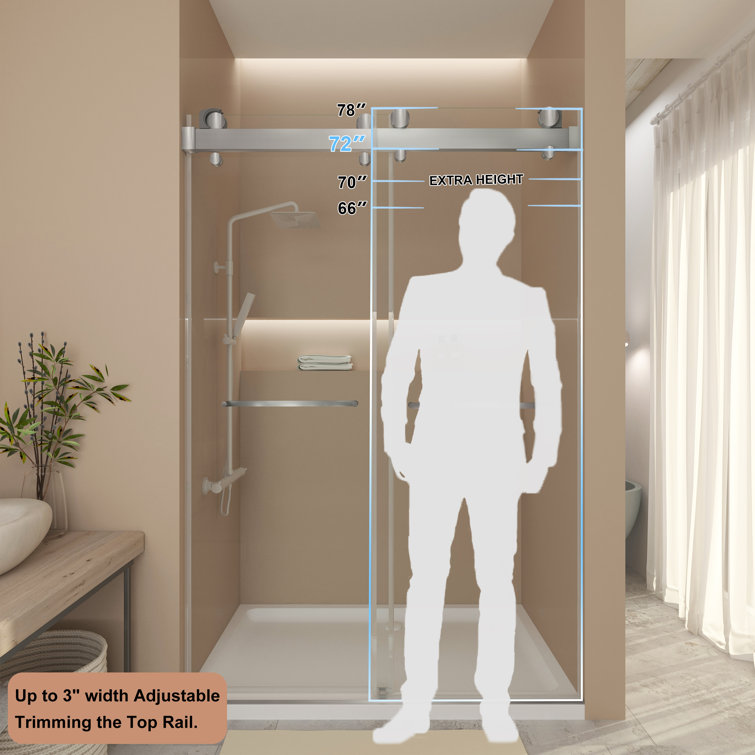 60 in Brushed Silver Frameless Double Sliding Shower Door