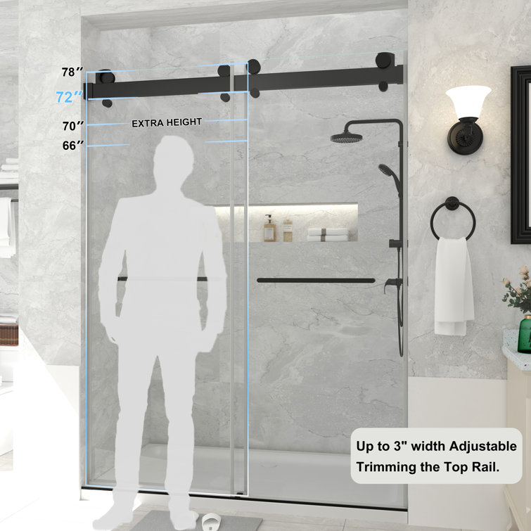 Matte Black Frameless Double Sliding Shower Door with Handles