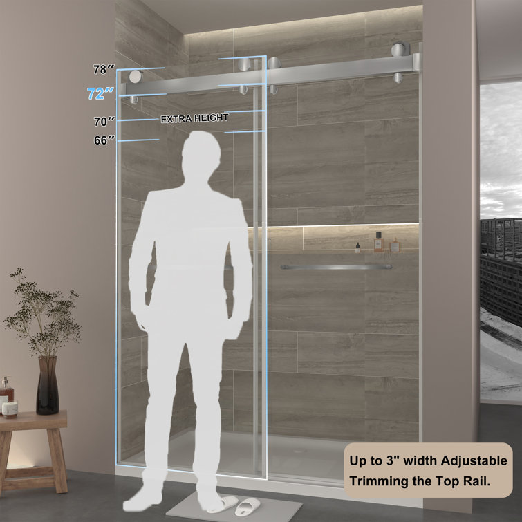 73 in Brushed Silver Frameless Double Sliding Shower Door