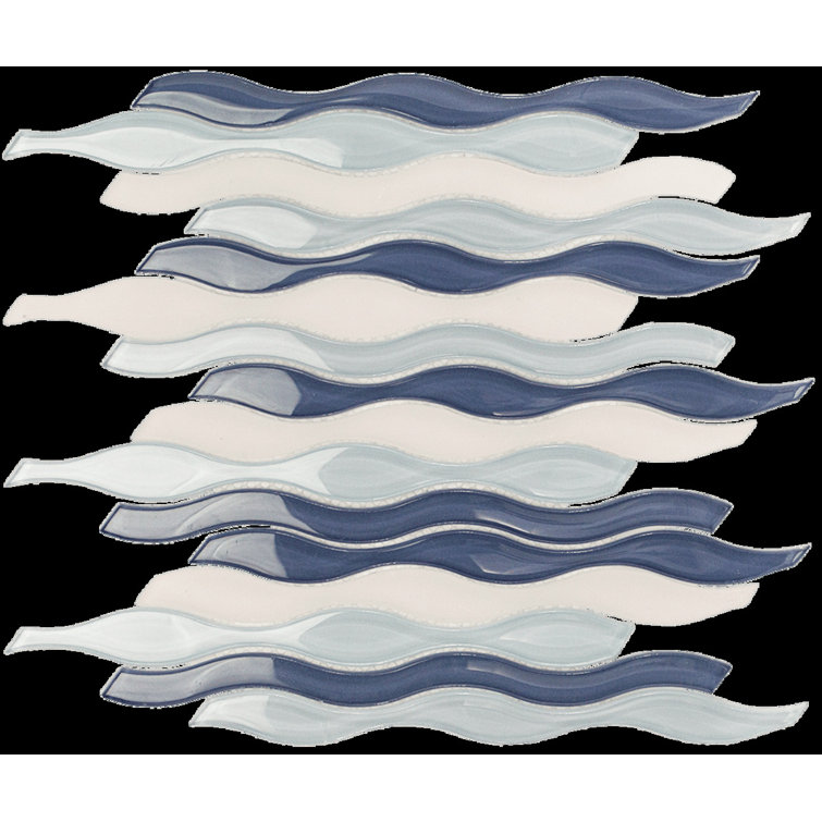 Blue and White Wavy Glass Mosaic Tile