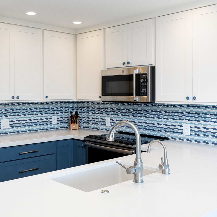 Blue and White Wavy Glass Mosaic Tile
