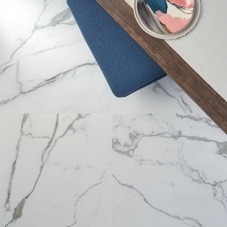 24" x 24" White Matte Porcelain Marble Look Tile