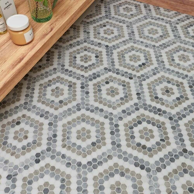 Hyperion Hexagon Polished Marble Mosaic Tile Sheet