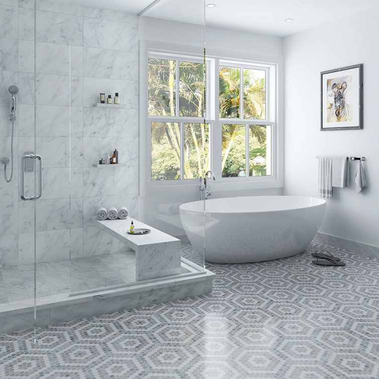Hyperion Hexagon Polished Marble Mosaic Tile Sheet
