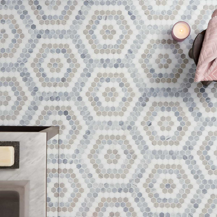 Hyperion Hexagon Polished Marble Mosaic Tile Sheet