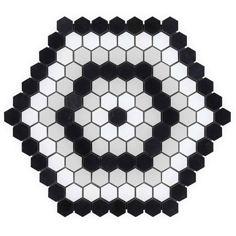 Hyperion Black and White Hexagon Marble Mosaic Tile Sheet