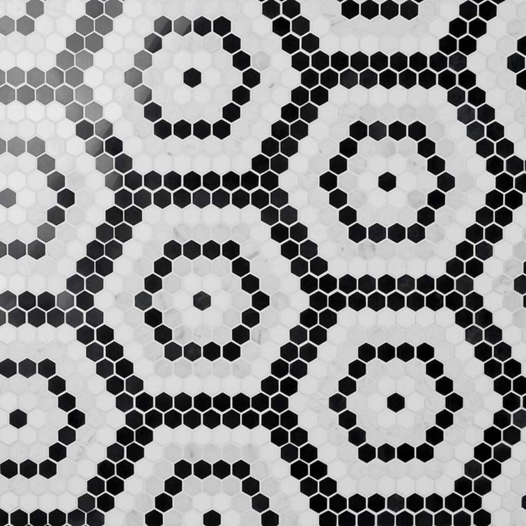 Hyperion Black and White Hexagon Marble Mosaic Tile Sheet