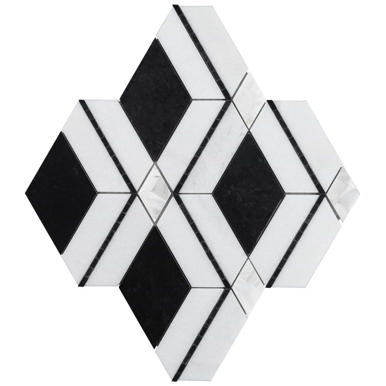 Spencer 10-in x 10-in Polished Black and White Marble Mosaic Tile