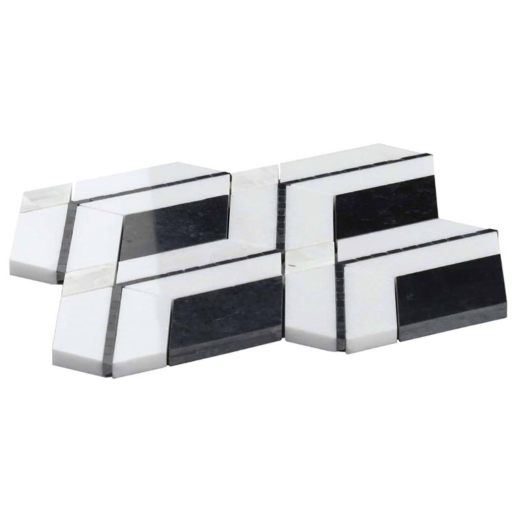 Spencer 10-in x 10-in Polished Black and White Marble Mosaic Tile