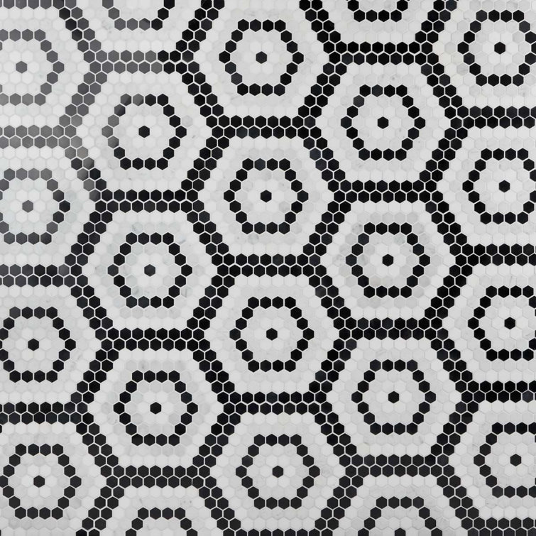 Hyperion Black and White Hexagon Marble Mosaic Tile Sheet