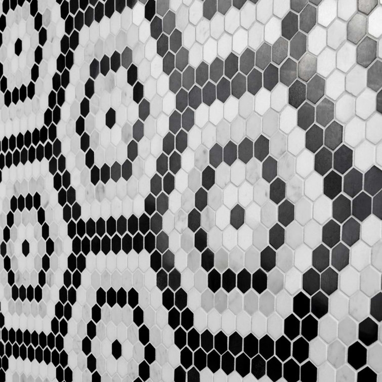 Hyperion Black and White Hexagon Marble Mosaic Tile Sheet