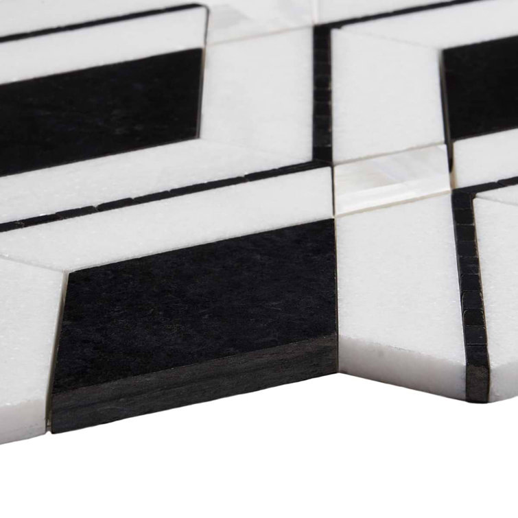 Spencer 10-in x 10-in Polished Black and White Marble Mosaic Tile