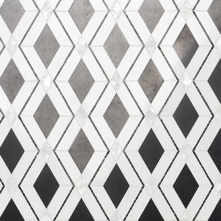 Spencer 10-in x 10-in Polished Black and White Marble Mosaic Tile