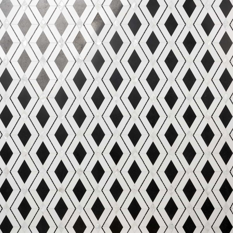Spencer 10-in x 10-in Polished Black and White Marble Mosaic Tile