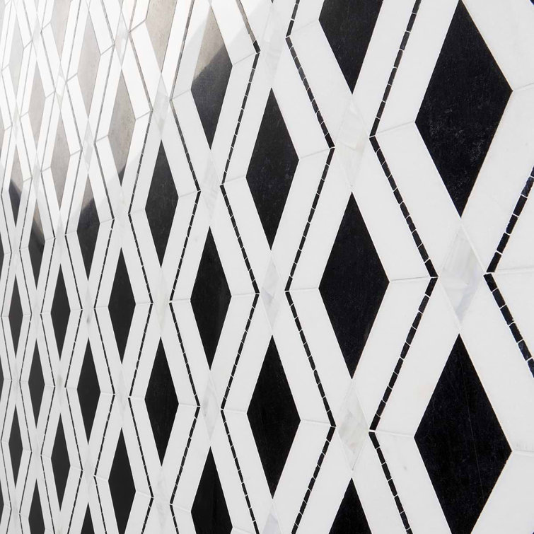 Spencer 10-in x 10-in Polished Black and White Marble Mosaic Tile