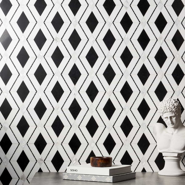 Spencer 10-in x 10-in Polished Black and White Marble Mosaic Tile