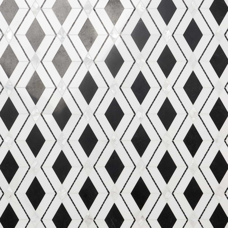 Spencer 10-in x 10-in Polished Black and White Marble Mosaic Tile