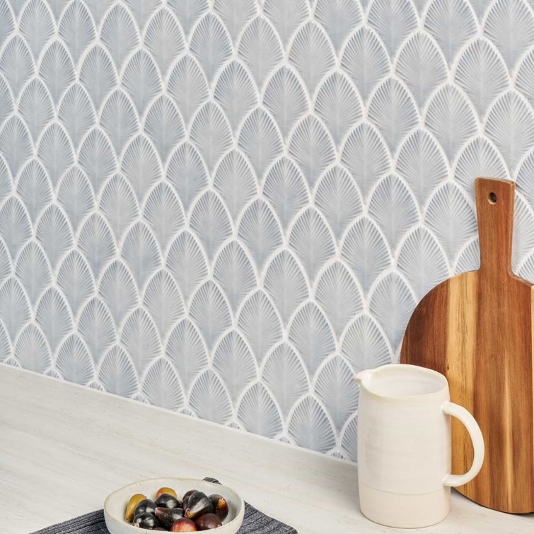 Sky Blue Polished Glass Fishscale Mosaic Wall Tile 9x12