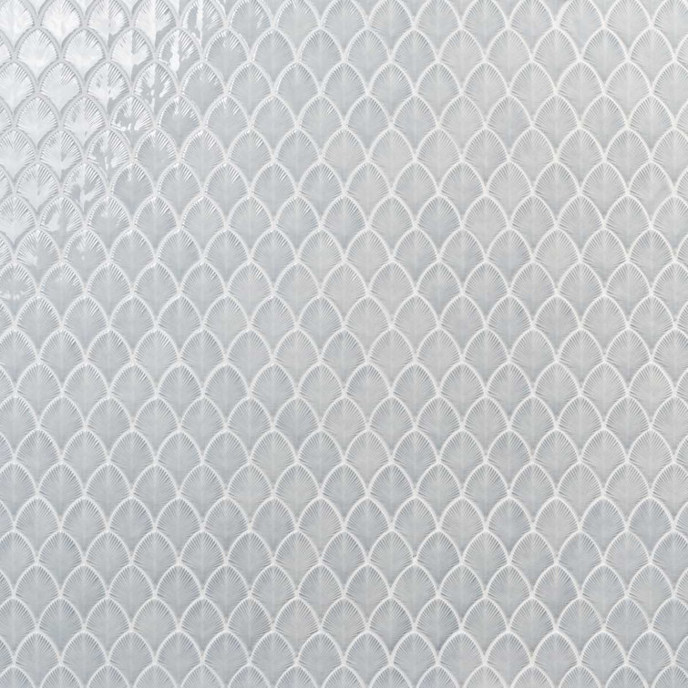 Sky Blue Polished Glass Fishscale Mosaic Wall Tile 9x12