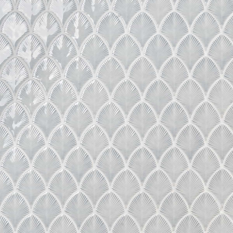 Sky Blue Polished Glass Fishscale Mosaic Wall Tile 9x12
