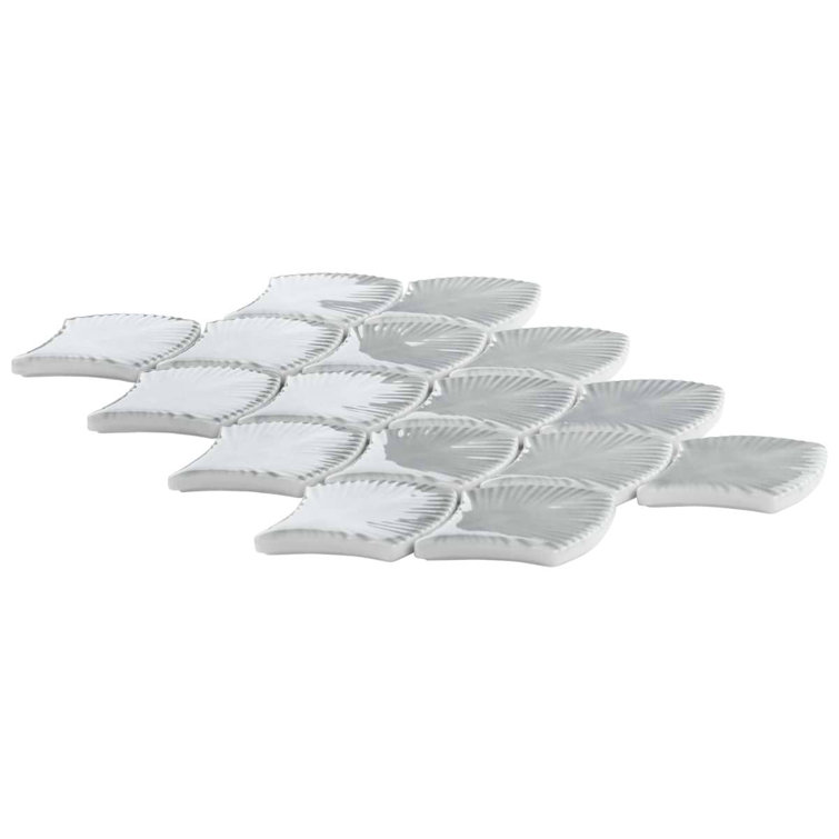 Sky Blue Polished Glass Fishscale Mosaic Wall Tile 9x12