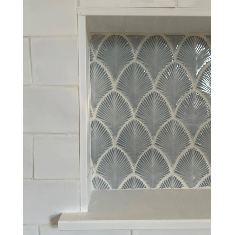 Sky Blue Polished Glass Fishscale Mosaic Wall Tile 9x12