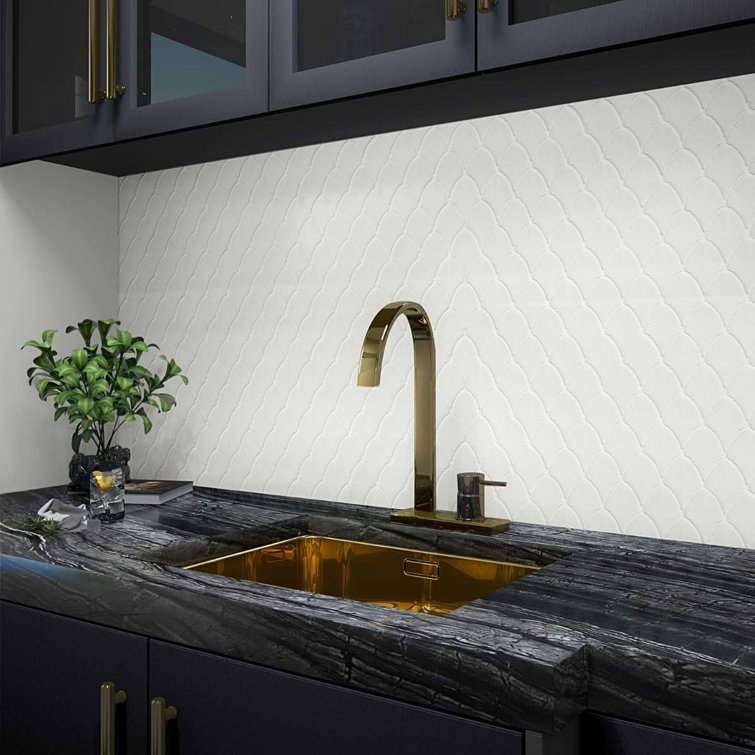 Blanco White Glossy Glass Fishscale Mosaic Wall Tile Sheet