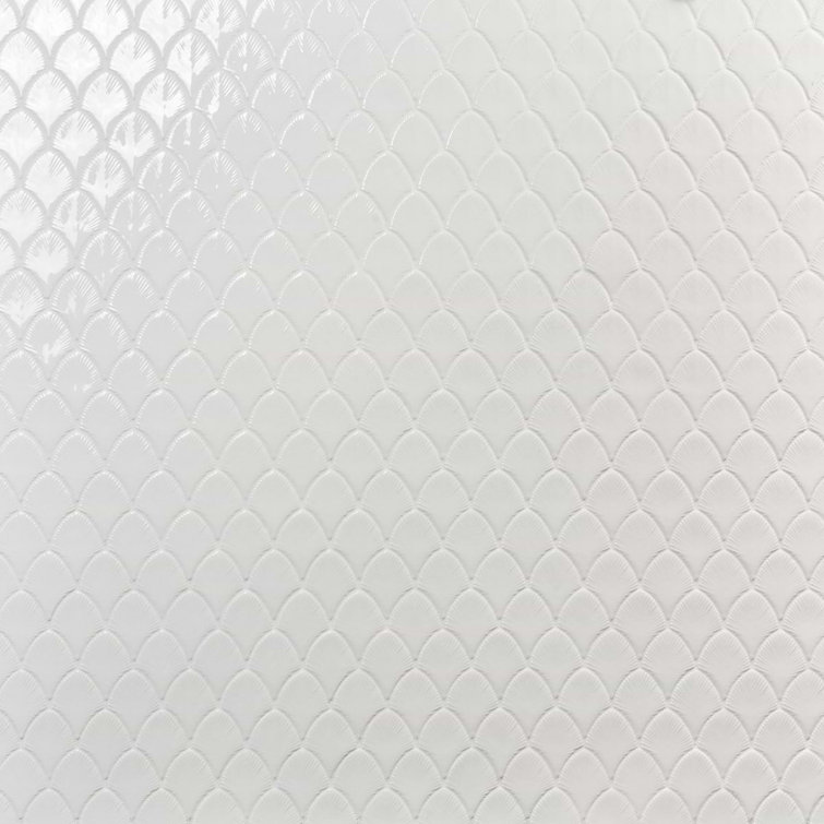 Blanco White Glossy Glass Fishscale Mosaic Wall Tile Sheet