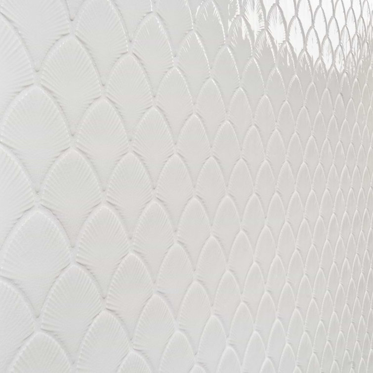 Blanco White Glossy Glass Fishscale Mosaic Wall Tile Sheet
