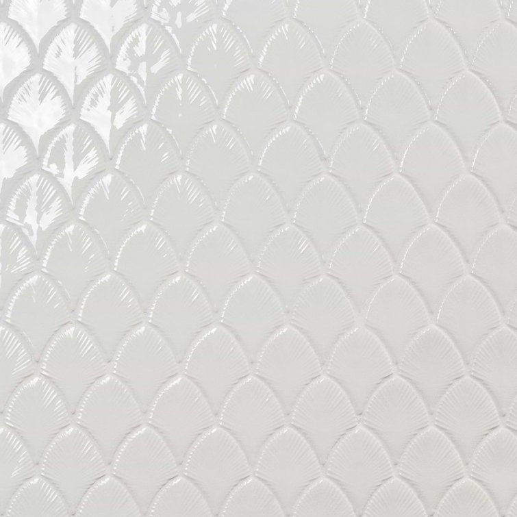 Blanco White Glossy Glass Fishscale Mosaic Wall Tile Sheet