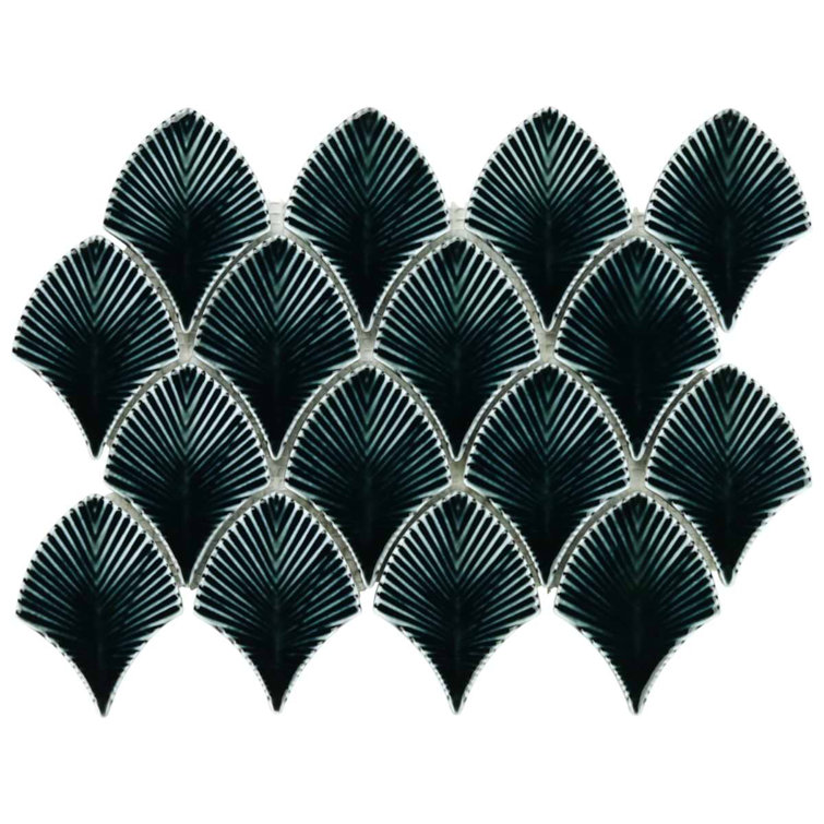 Midnight Blue Polished Glass Fishscale Mosaic Tile 9x12