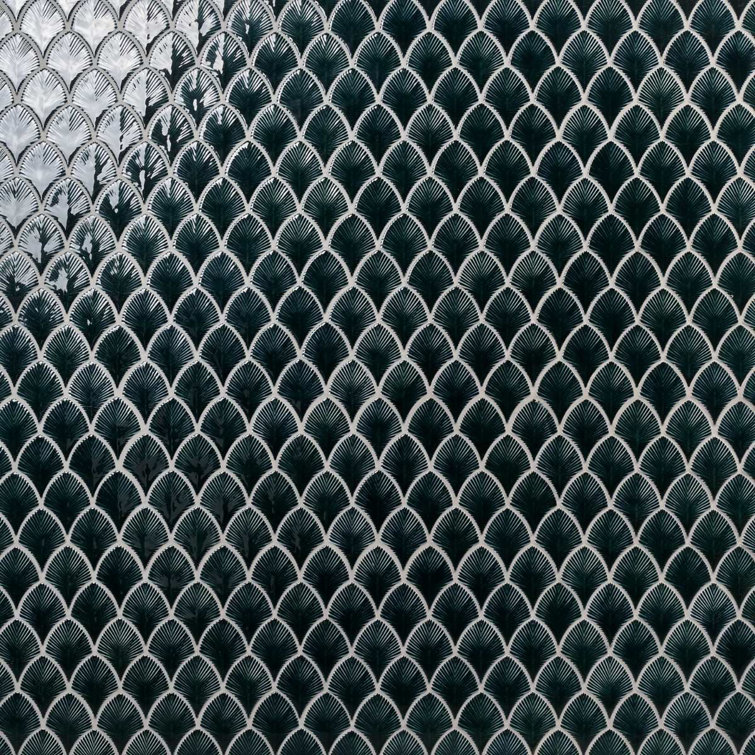 Midnight Blue Polished Glass Fishscale Mosaic Tile 9x12
