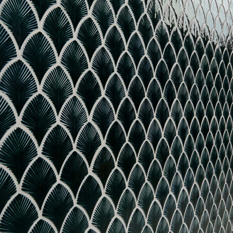 Midnight Blue Polished Glass Fishscale Mosaic Tile 9x12