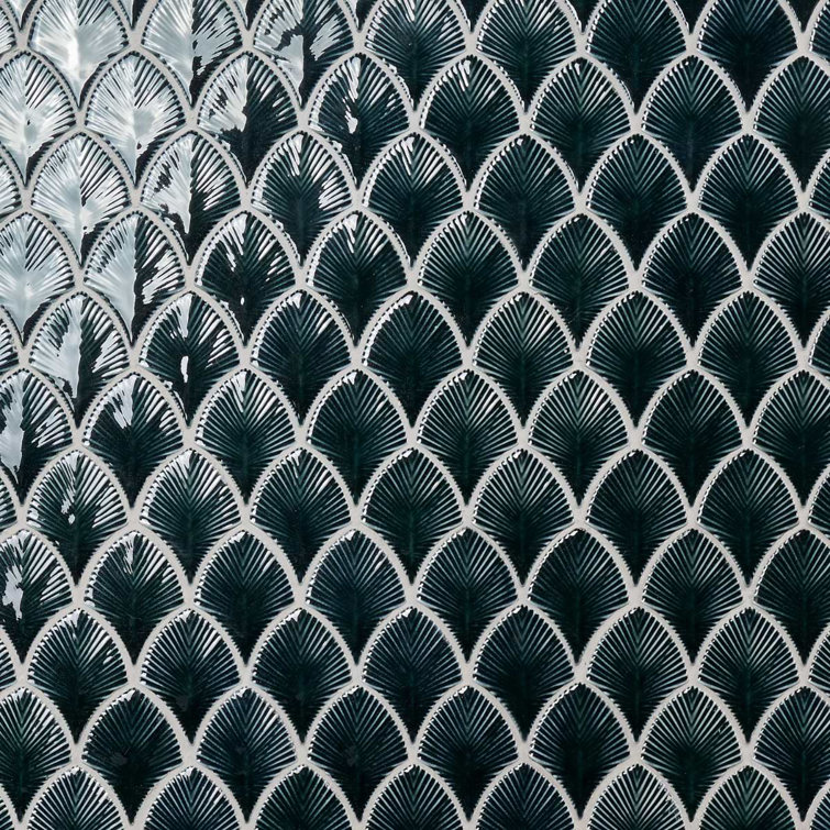 Midnight Blue Polished Glass Fishscale Mosaic Tile 9x12
