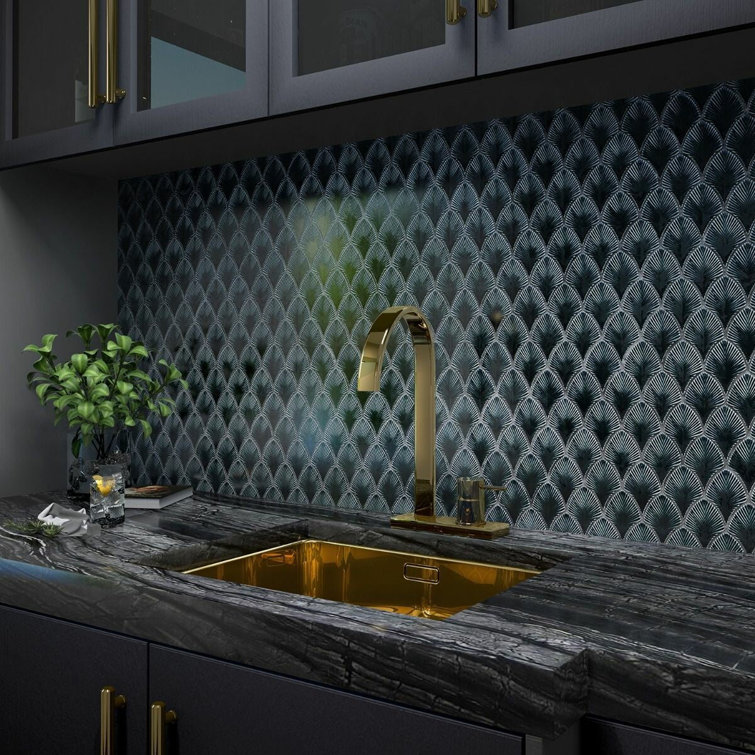 Midnight Blue Polished Glass Fishscale Mosaic Tile 9x12