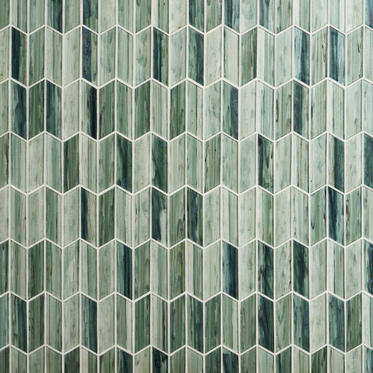 Tara Green Chevron Glass Mosaic Wall Tile