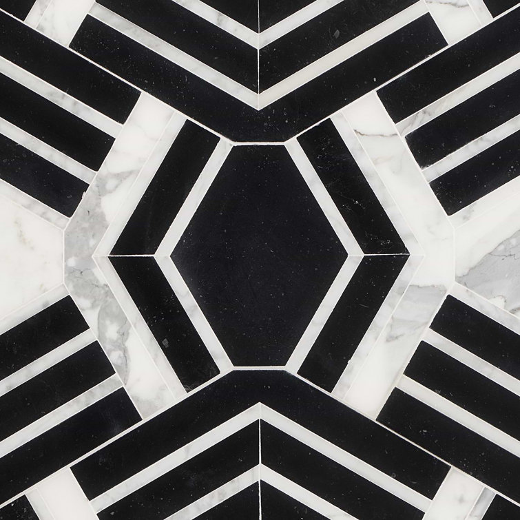 Black and White Geometric Marble Mosaic Tile for Indoor/Outdoor Use