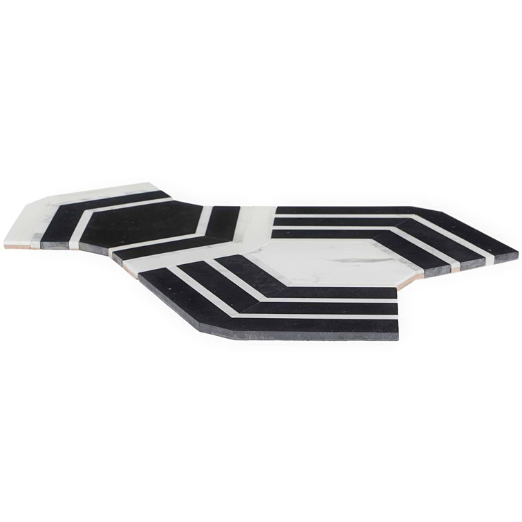 Black and White Geometric Marble Mosaic Tile for Indoor/Outdoor Use