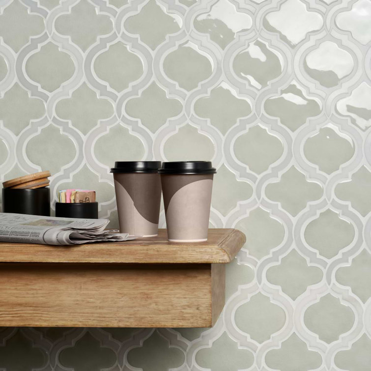 Metallic Copper and White Ceramic Arabesque Mosaic Tile Sheet