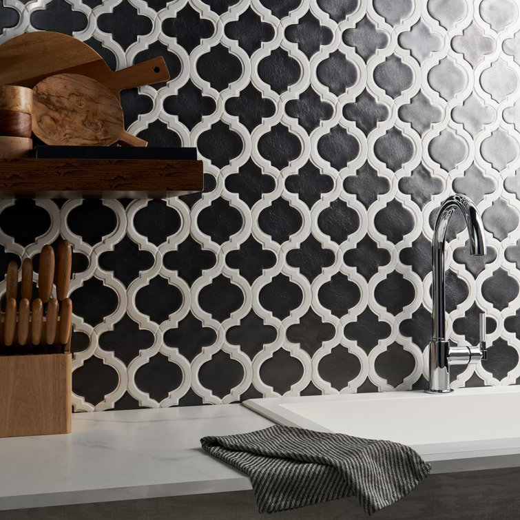 Metallic Copper and White Ceramic Arabesque Mosaic Tile Sheet