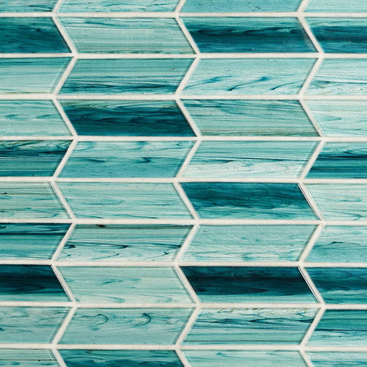 Rivulet Teal Chevron Polished Glass Mosaic Wall Tile