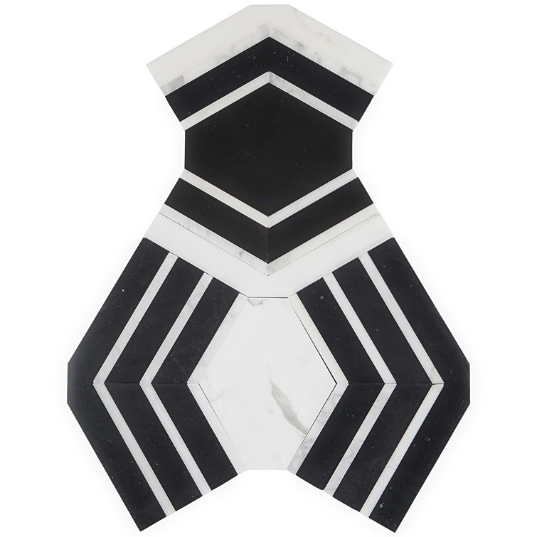 Black and White Geometric Marble Mosaic Tile for Indoor/Outdoor Use