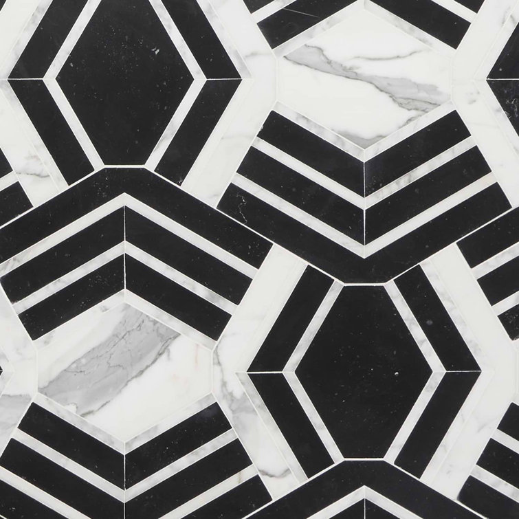 Black and White Geometric Marble Mosaic Tile for Indoor/Outdoor Use