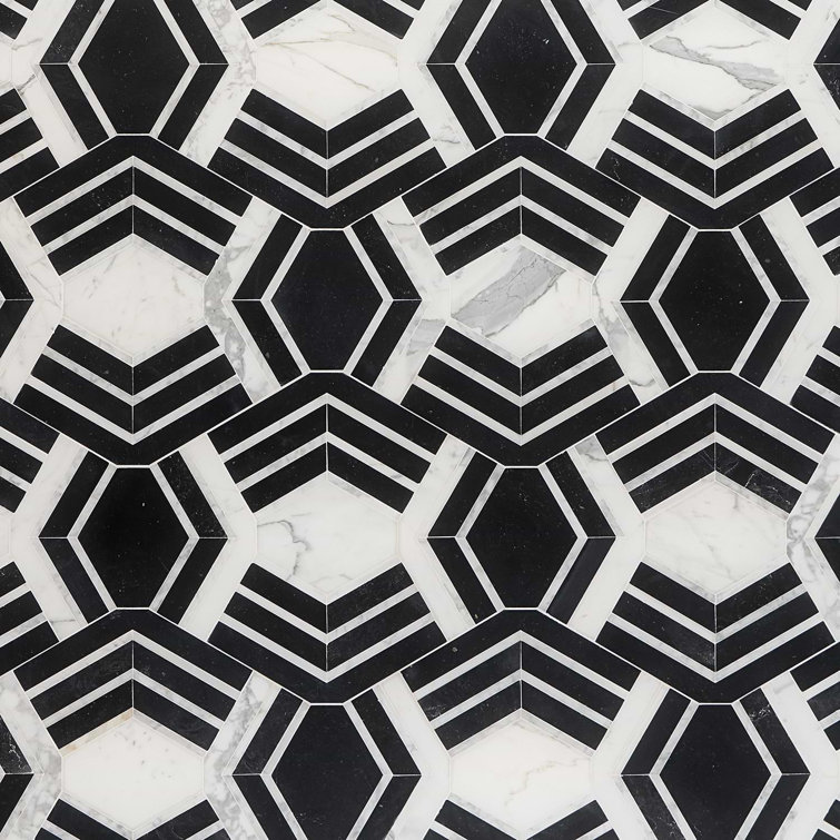 Black and White Geometric Marble Mosaic Tile for Indoor/Outdoor Use