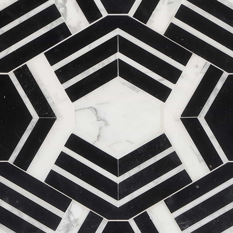 Black and White Geometric Marble Mosaic Tile for Indoor/Outdoor Use