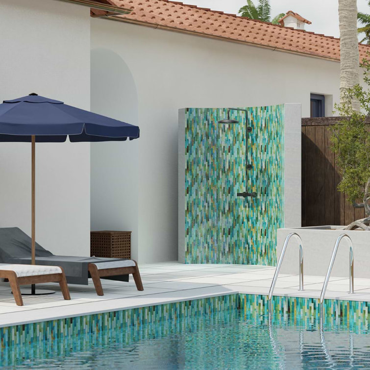 Lagoon Green Polished Glass Brick Joint Mosaic Wall Tile