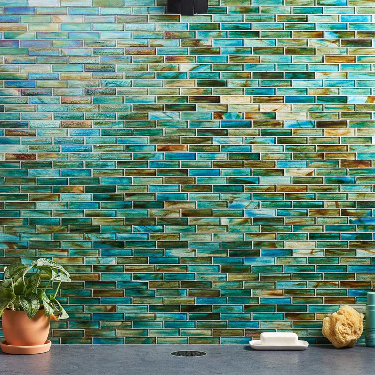 Lagoon Green Polished Glass Brick Joint Mosaic Wall Tile