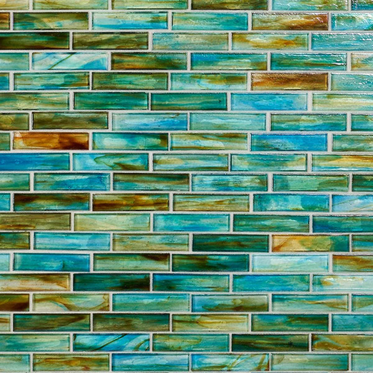 Lagoon Green Polished Glass Brick Joint Mosaic Wall Tile